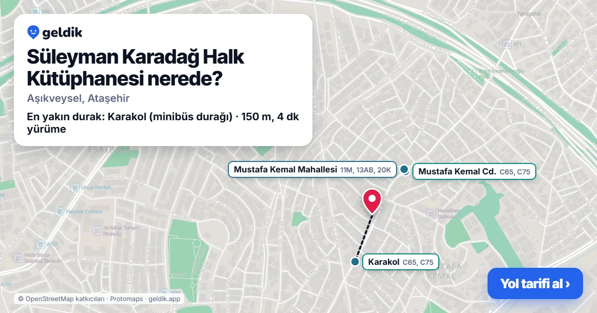 Süleyman Karadağ Halk Kütüphanesi nerede: haritada konumu ve en yakın duraklar, yürüme süreleriyle