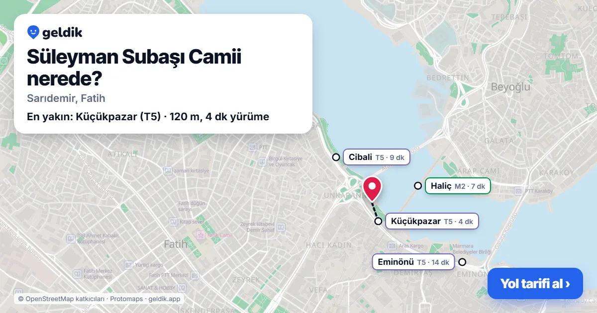 Süleyman Subaşı Camii nerede: haritada konumu ve en yakın duraklar, yürüme süreleriyle