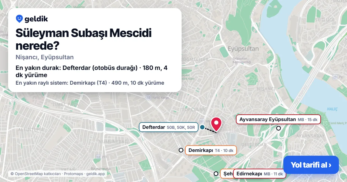 Where is Süleyman Subaşı Mescidi: map with its location and the nearest stops, with walking times