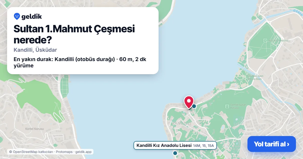 Sultan 1.Mahmut Çeşmesi nerede: haritada konumu ve en yakın duraklar, yürüme süreleriyle
