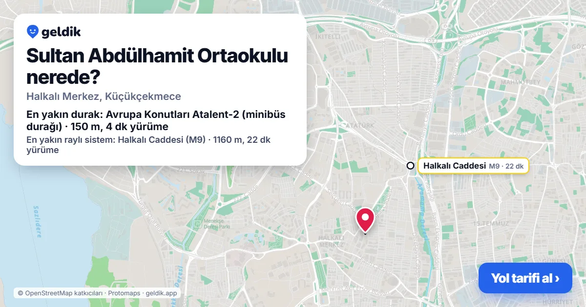 Where is Sultan Abdülhamit Ortaokulu: map with its location and the nearest stops, with walking times