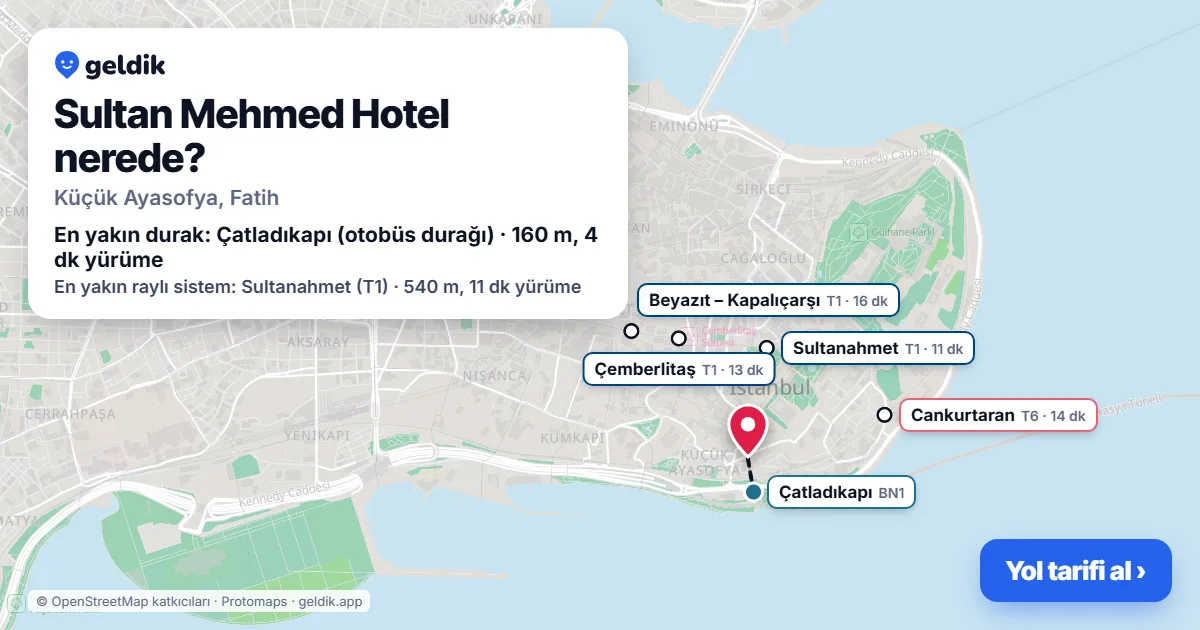 Where is Sultan Mehmed Hotel: map with its location and the nearest stops, with walking times