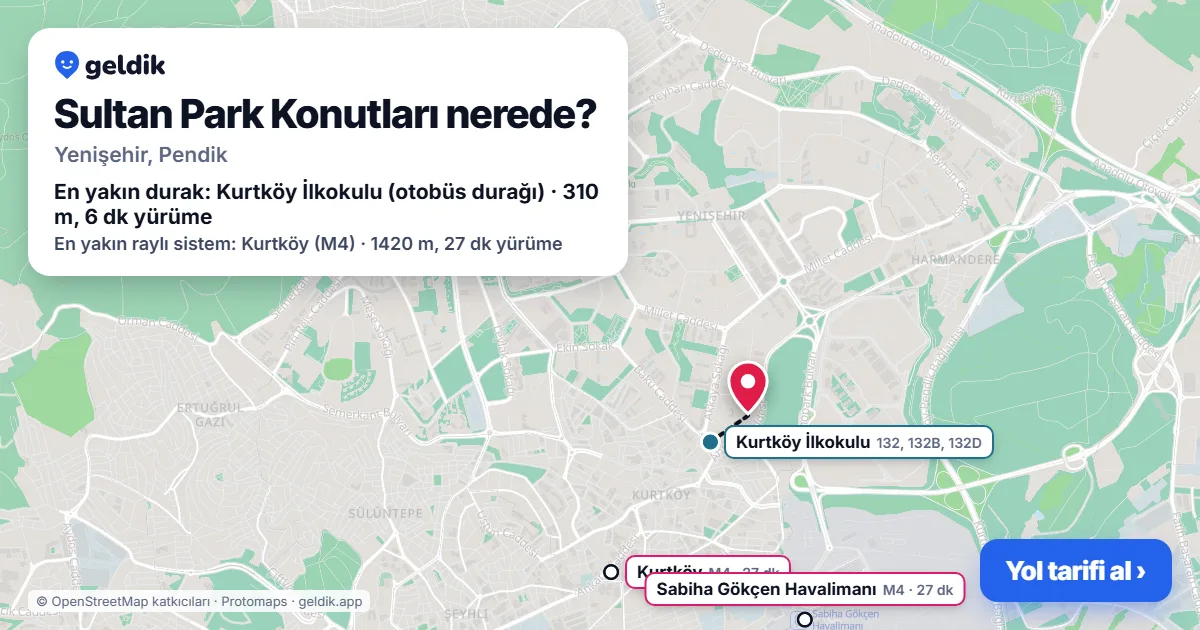 Sultan Park Konutları nerede: haritada konumu ve en yakın duraklar, yürüme süreleriyle