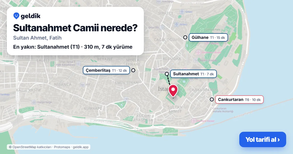 Where is Sultan Ahmed Mosque: map with its location and the nearest stops, with walking times