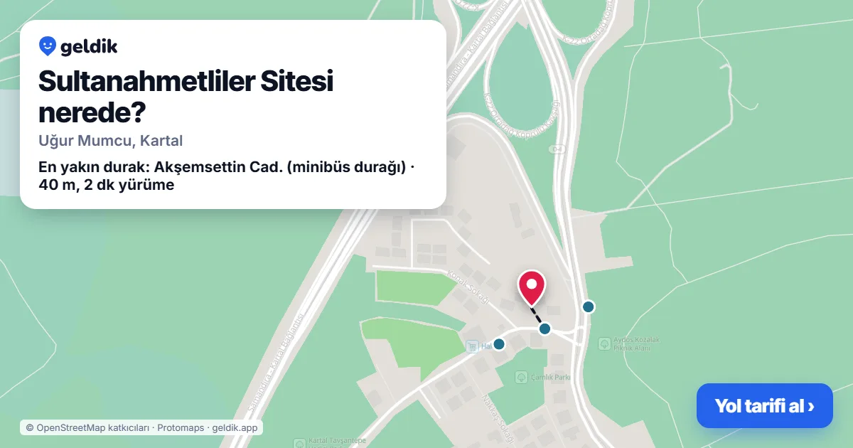 Where is Sultanahmetliler Sitesi: map with its location and the nearest stops, with walking times