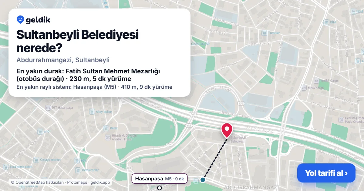 Sultanbeyli Belediyesi nerede: haritada konumu ve en yakın duraklar, yürüme süreleriyle