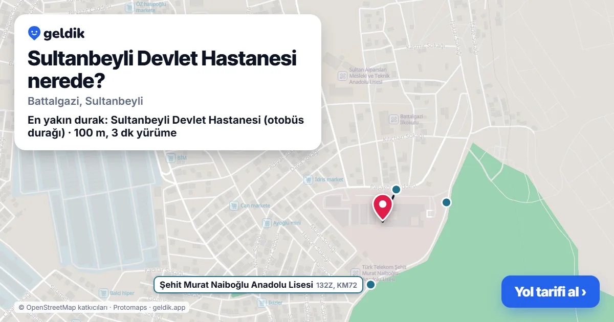Where is Sultanbeyli Devlet Hastanesi: map with its location and the nearest stops, with walking times