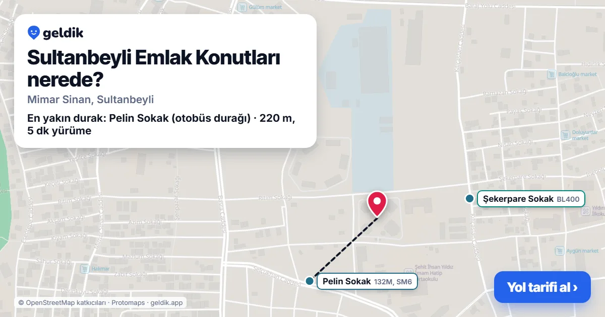 Where is Sultanbeyli Emlak Konutları: map with its location and the nearest stops, with walking times