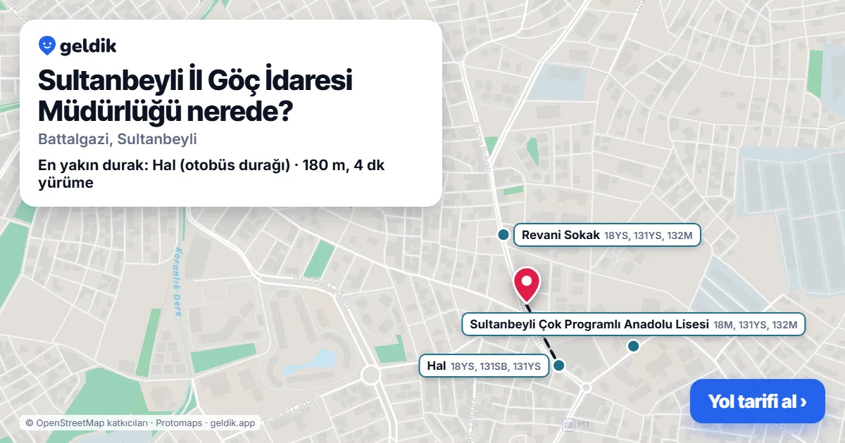 Sultanbeyli İl Göç İdaresi Müdürlüğü nerede: haritada konumu ve en yakın duraklar, yürüme süreleriyle