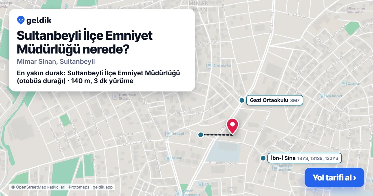 Sultanbeyli İlçe Emniyet Müdürlüğü nerede: haritada konumu ve en yakın duraklar, yürüme süreleriyle