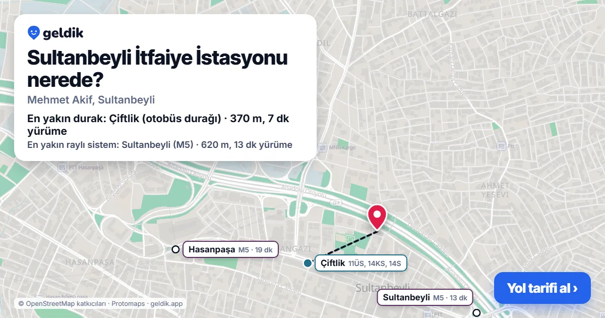 Sultanbeyli İtfaiye İstasyonu nerede: haritada konumu ve en yakın duraklar, yürüme süreleriyle