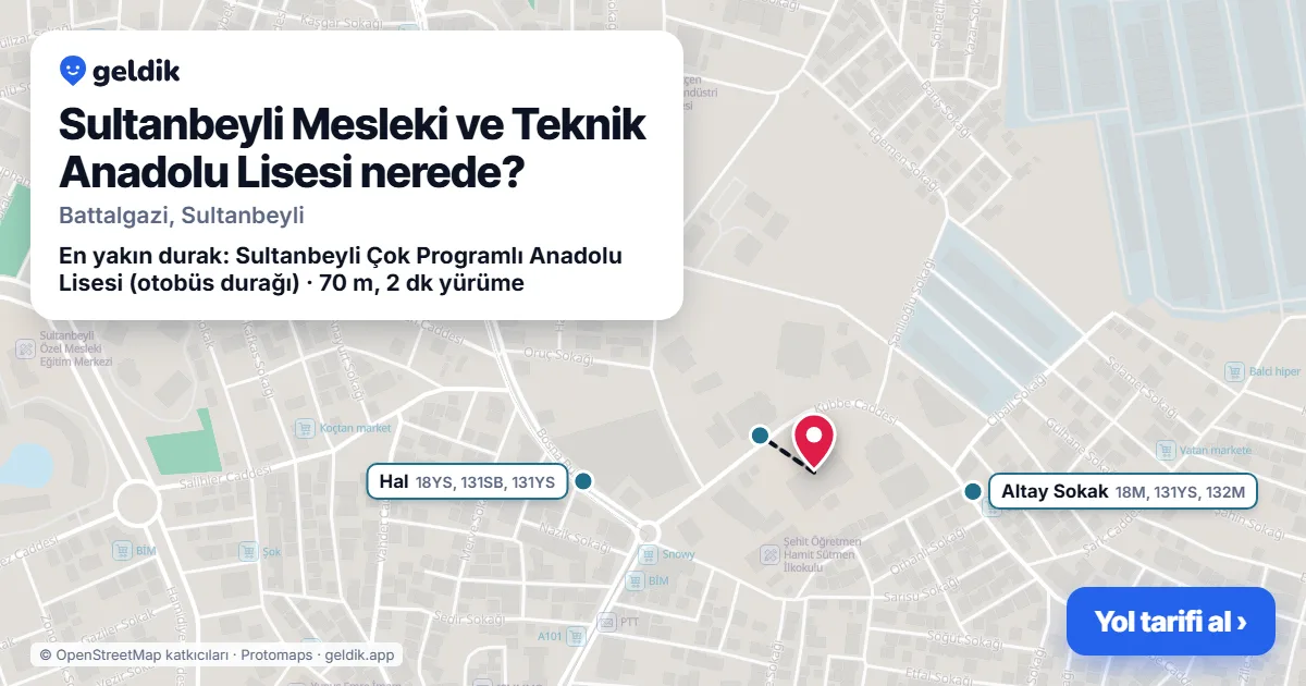 Sultanbeyli Mesleki ve Teknik Anadolu Lisesi nerede: haritada konumu ve en yakın duraklar, yürüme süreleriyle