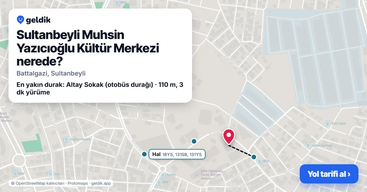 Sultanbeyli Muhsin Yazıcıoğlu Kültür Merkezi nerede: haritada konumu ve en yakın duraklar, yürüme süreleriyle
