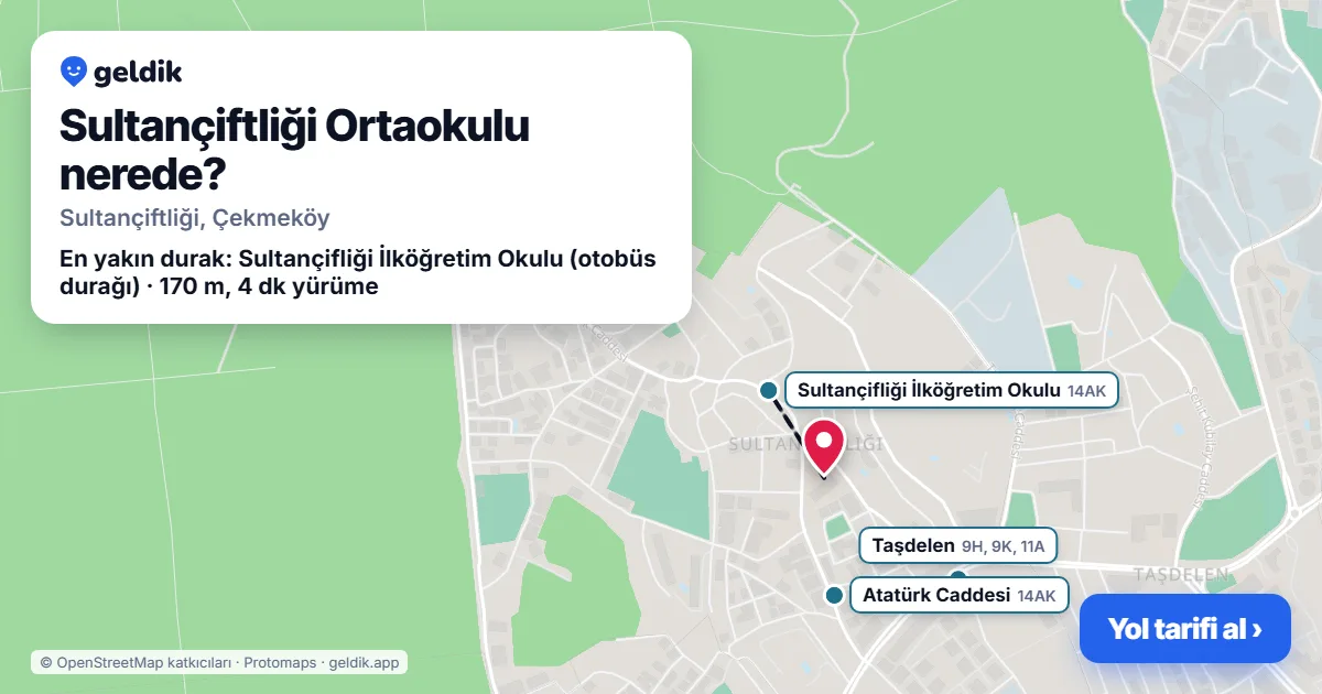Where is Sultançiftliği Ortaokulu: map with its location and the nearest stops, with walking times