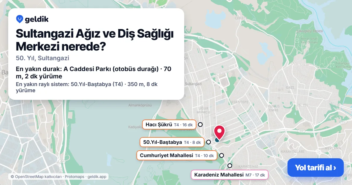 Sultangazi Ağız ve Diş Sağlığı Merkezi nerede: haritada konumu ve en yakın duraklar, yürüme süreleriyle