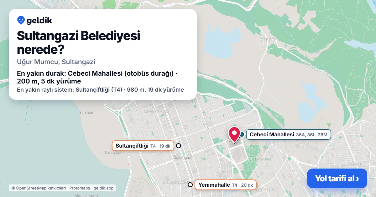 Where is Sultangazi Belediyesi: map with its location and the nearest stops, with walking times