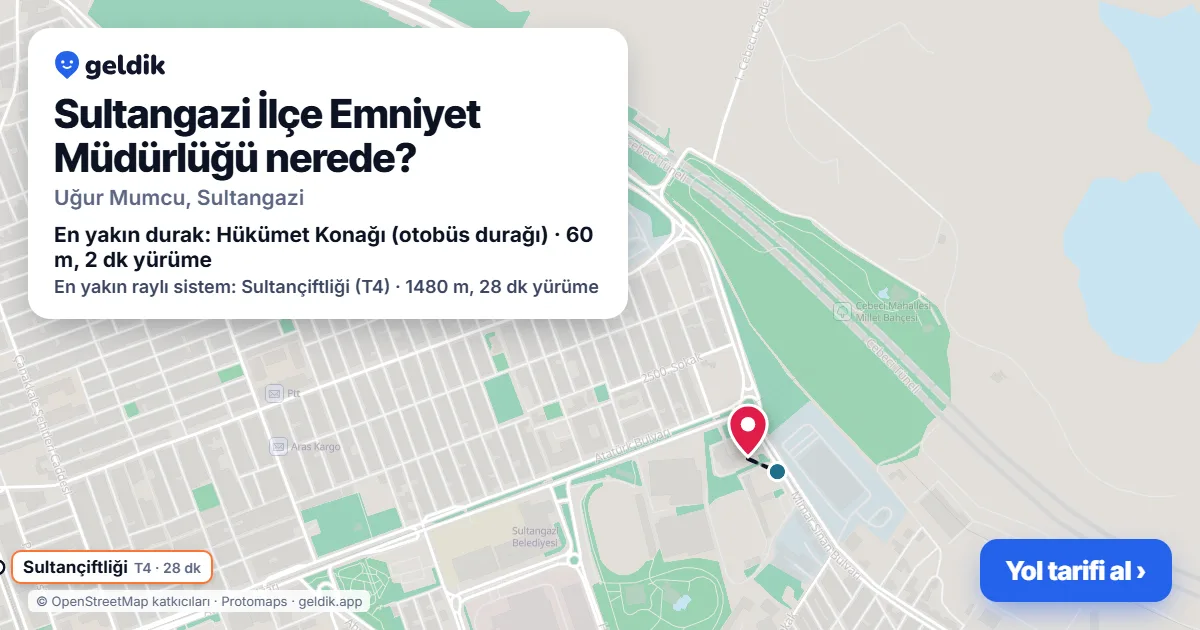 Sultangazi İlçe Emniyet Müdürlüğü nerede: haritada konumu ve en yakın duraklar, yürüme süreleriyle