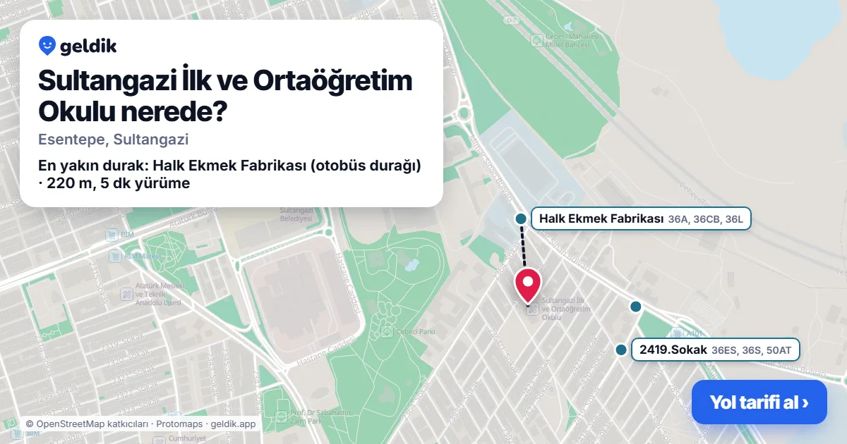 Sultangazi İlk ve Ortaöğretim Okulu nerede: haritada konumu ve en yakın duraklar, yürüme süreleriyle