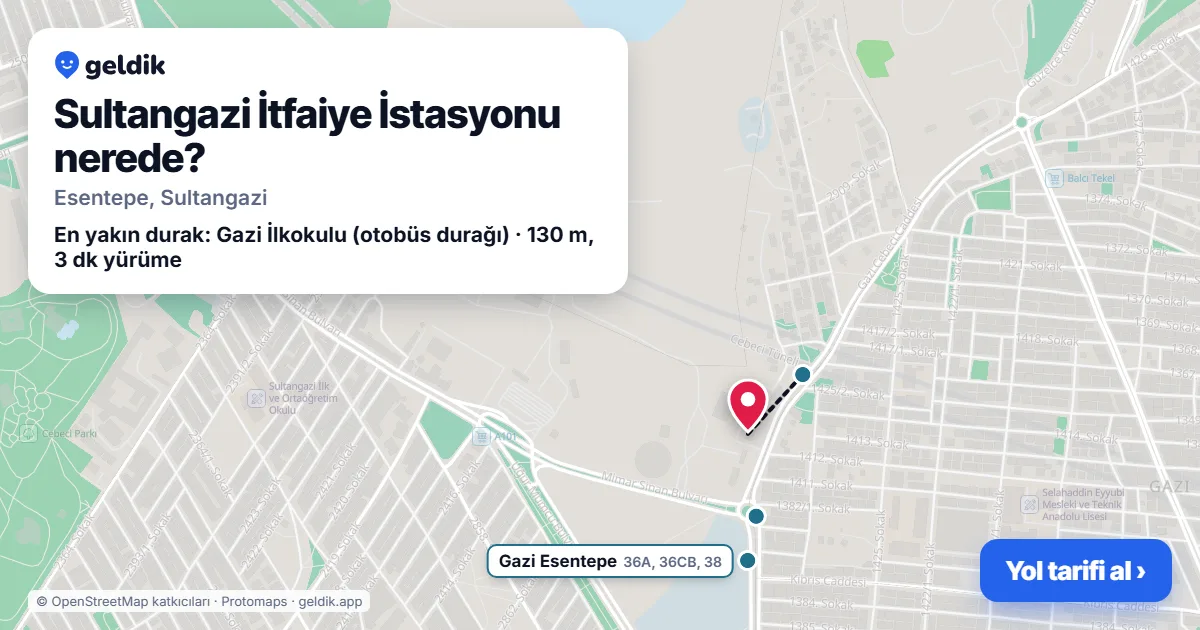 Sultangazi İtfaiye İstasyonu nerede: haritada konumu ve en yakın duraklar, yürüme süreleriyle