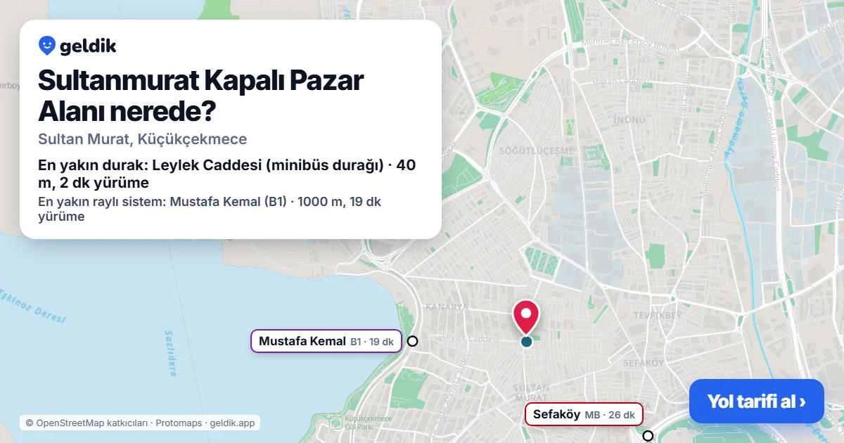 Where is Sultanmurat Kapalı Pazar Alanı: map with its location and the nearest stops, with walking times