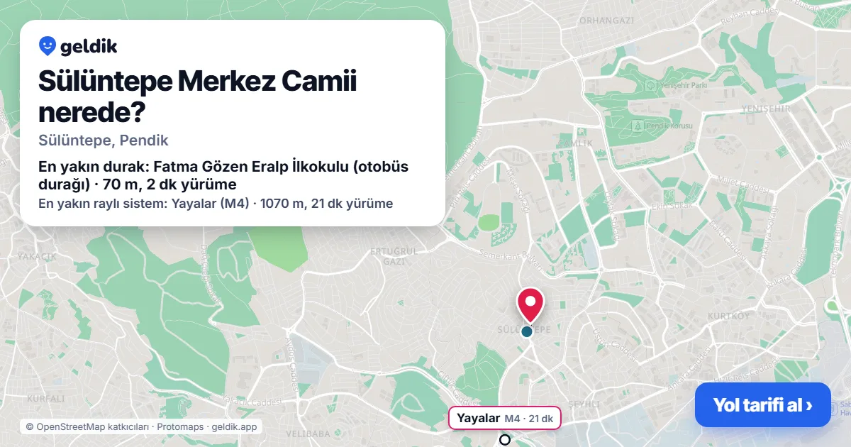 Sülüntepe Merkez Camii nerede: haritada konumu ve en yakın duraklar, yürüme süreleriyle