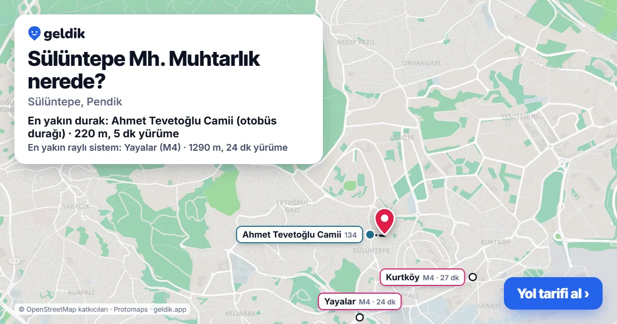 Sülüntepe Mh. Muhtarlık nerede: haritada konumu ve en yakın duraklar, yürüme süreleriyle