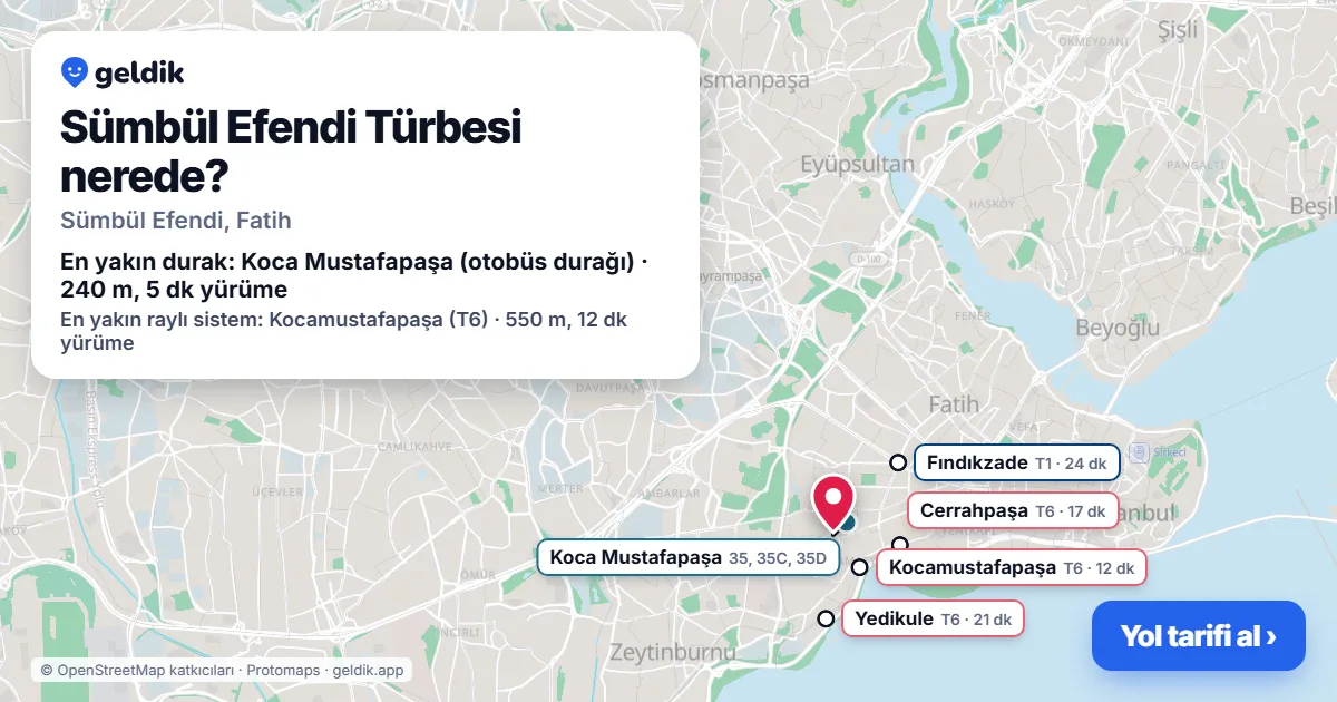 Sümbül Efendi Türbesi nerede: haritada konumu ve en yakın duraklar, yürüme süreleriyle