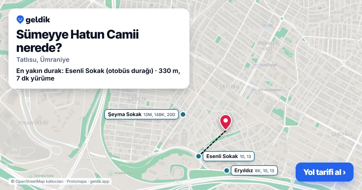 Sümeyye Hatun Camii nerede: haritada konumu ve en yakın duraklar, yürüme süreleriyle