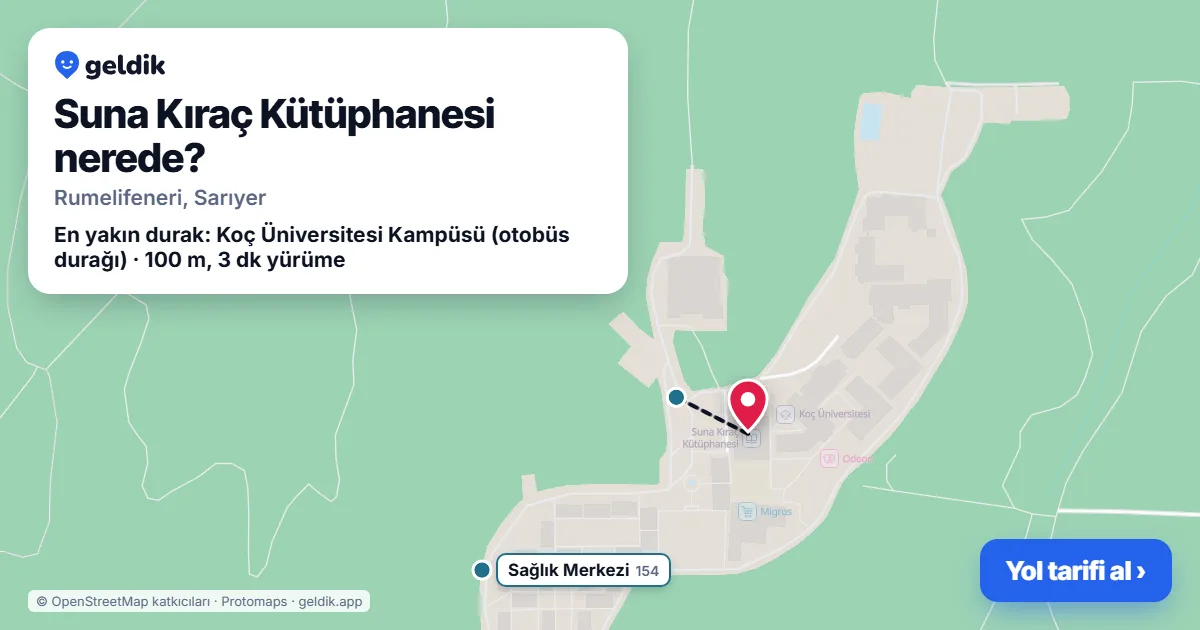 Where is Suna Kıraç Kütüphanesi: map with its location and the nearest stops, with walking times
