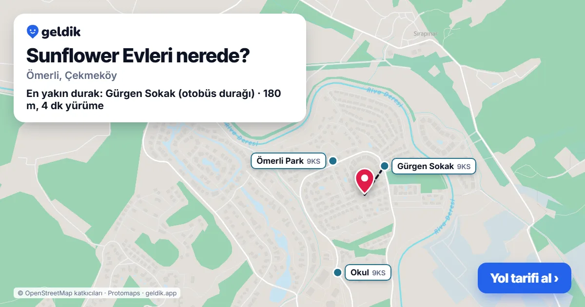 Where is Sunflower Evleri: map with its location and the nearest stops, with walking times
