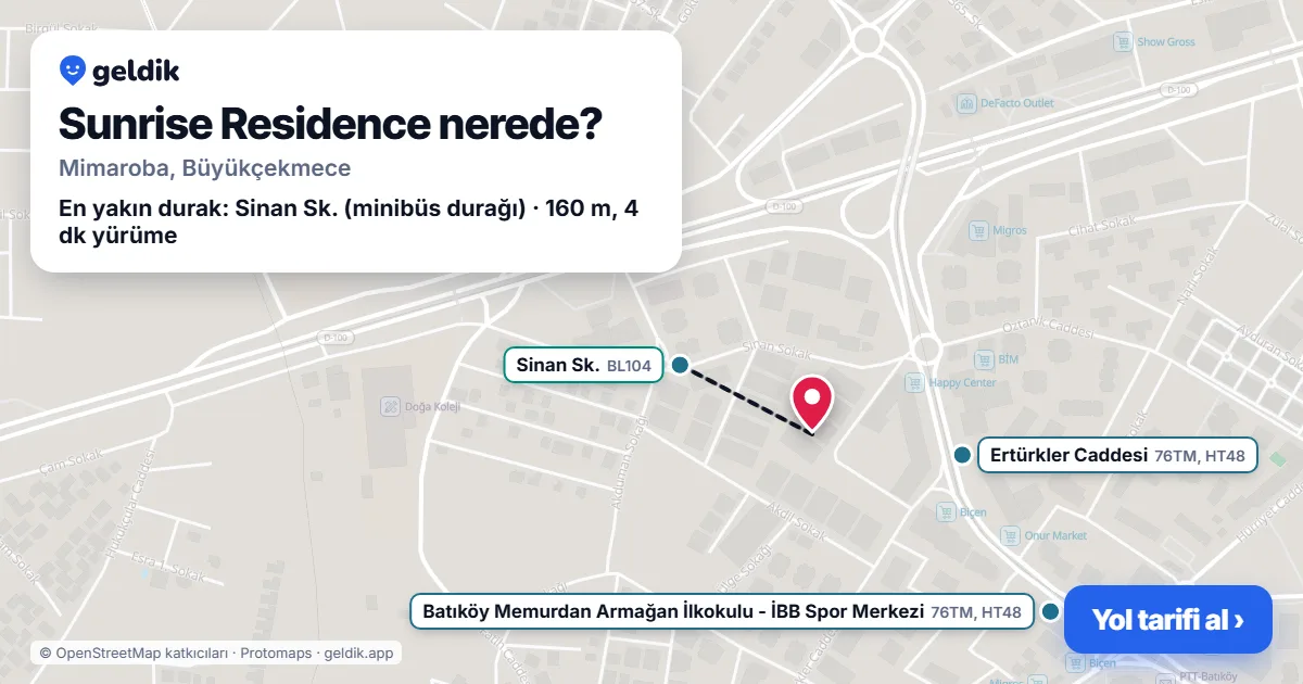 Where is Sunrise Residence: map with its location and the nearest stops, with walking times