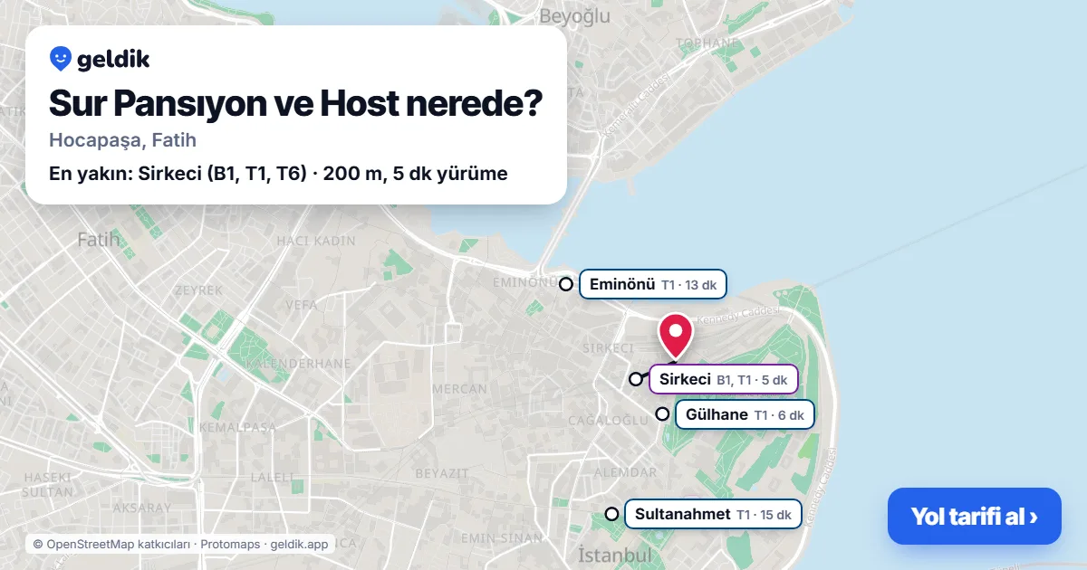 Sur Pansıyon ve Host nerede: haritada konumu ve en yakın duraklar, yürüme süreleriyle
