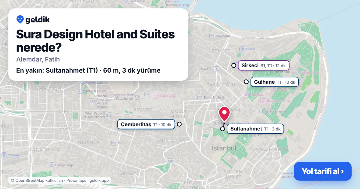 Sura Design Hotel and Suites nerede: haritada konumu ve en yakın duraklar, yürüme süreleriyle