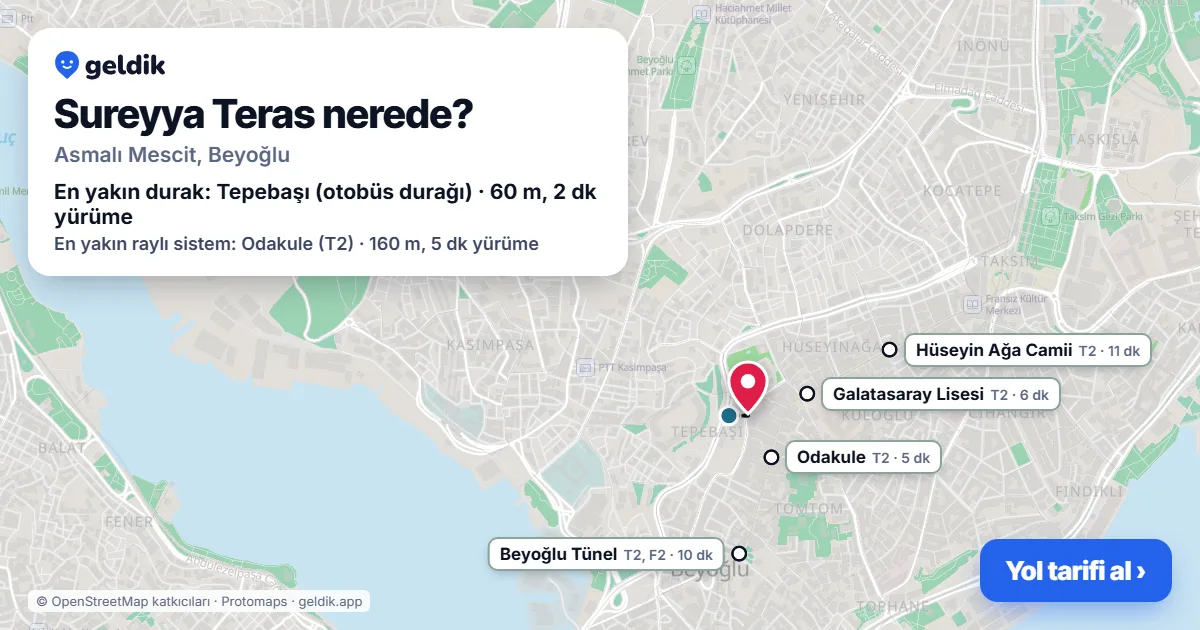 Where is Sureyya Teras: map with its location and the nearest stops, with walking times