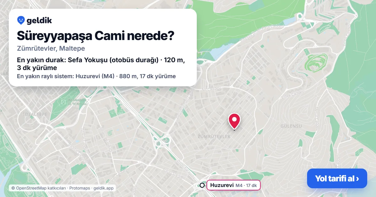 Where is Süreyyapaşa Cami: map with its location and the nearest stops, with walking times