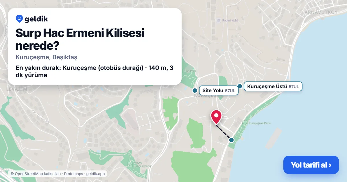 Where is Surp Hac Ermeni Kilisesi: map with its location and the nearest stops, with walking times