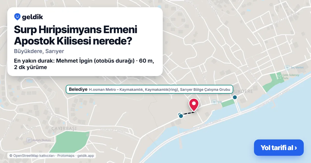 Surp Hıripsimyans Ermeni Apostok Kilisesi nerede: haritada konumu ve en yakın duraklar, yürüme süreleriyle