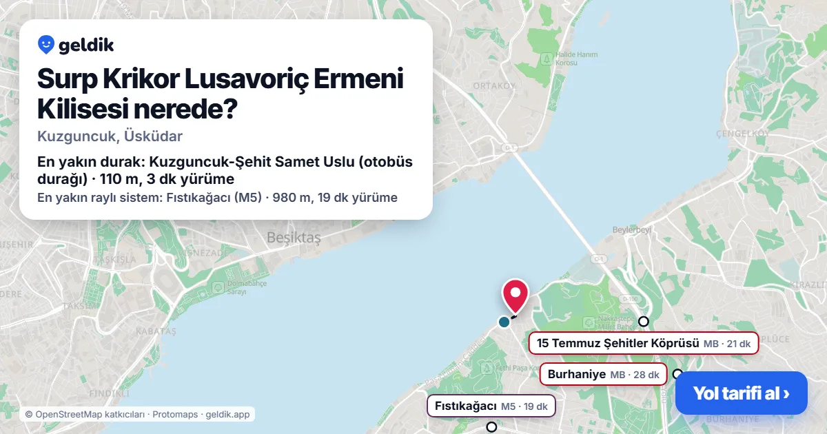 Surp Krikor Lusavoriç Ermeni Kilisesi nerede: haritada konumu ve en yakın duraklar, yürüme süreleriyle