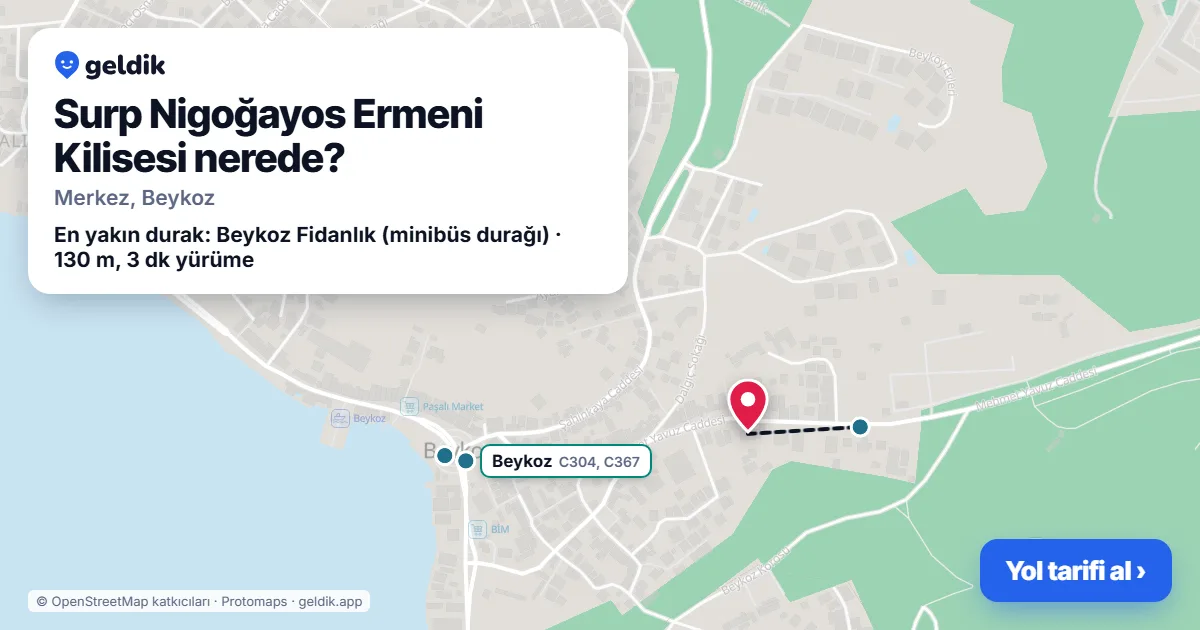 Where is Surp Nigoğayos Ermeni Kilisesi: map with its location and the nearest stops, with walking times