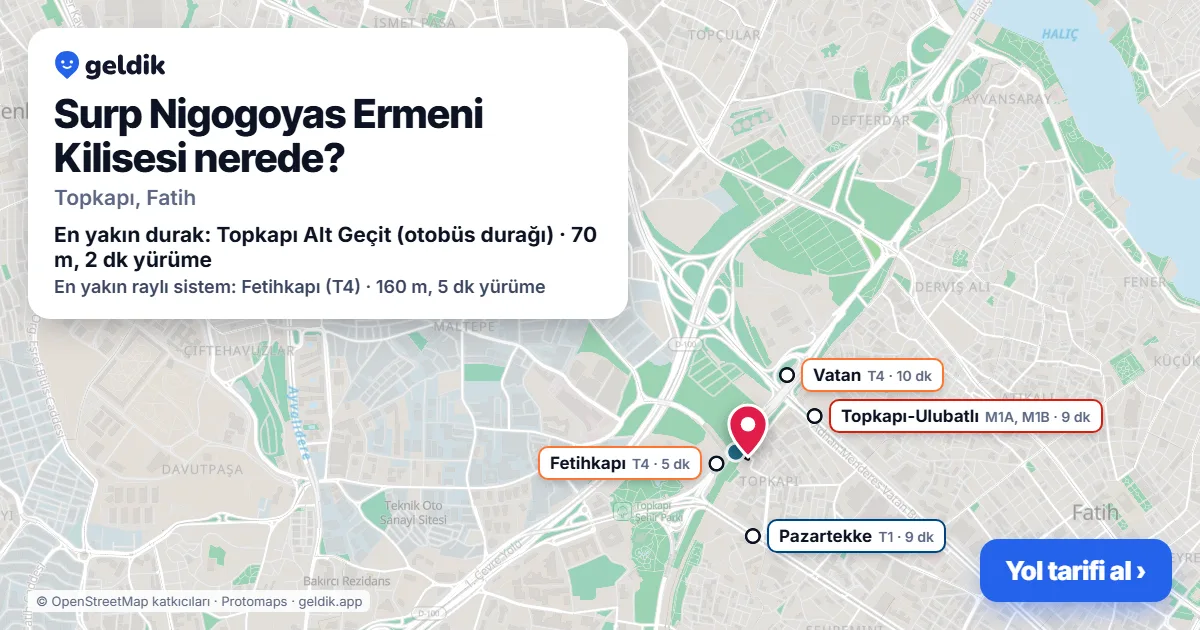 Surp Nigogoyas Ermeni Kilisesi nerede: haritada konumu ve en yakın duraklar, yürüme süreleriyle