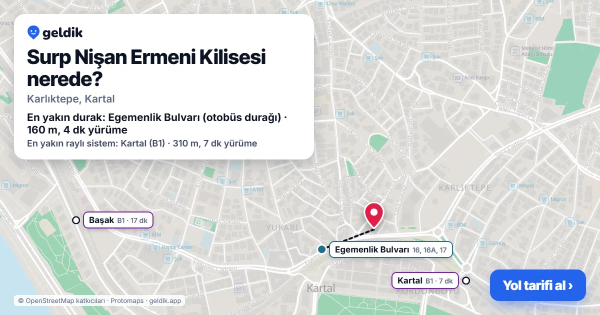 Surp Nişan Ermeni Kilisesi nerede: haritada konumu ve en yakın duraklar, yürüme süreleriyle