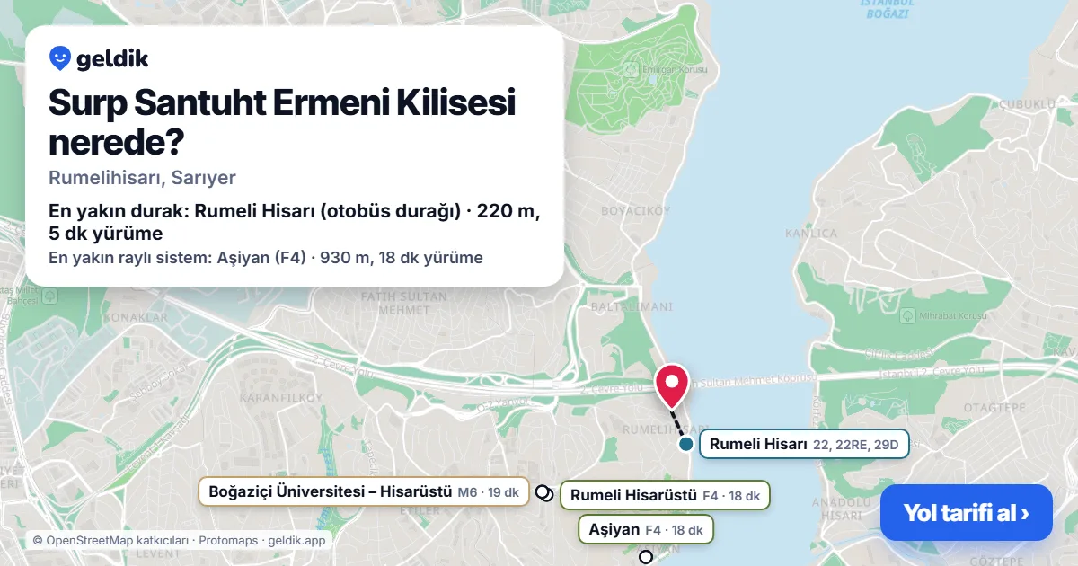 Surp Santuht Ermeni Kilisesi nerede: haritada konumu ve en yakın duraklar, yürüme süreleriyle