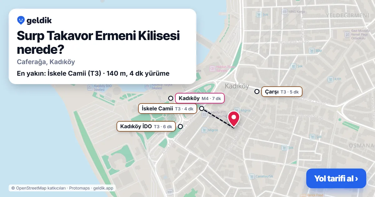 Surp Takavor Ermeni Kilisesi nerede: haritada konumu ve en yakın duraklar, yürüme süreleriyle