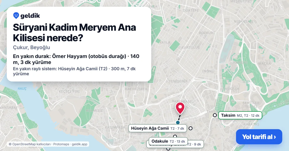 Where is Süryani Kadim Meryem Ana Kilisesi: map with its location and the nearest stops, with walking times