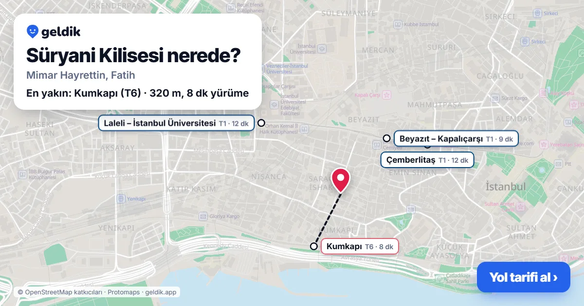 Where is Süryani Kilisesi: map with its location and the nearest stops, with walking times