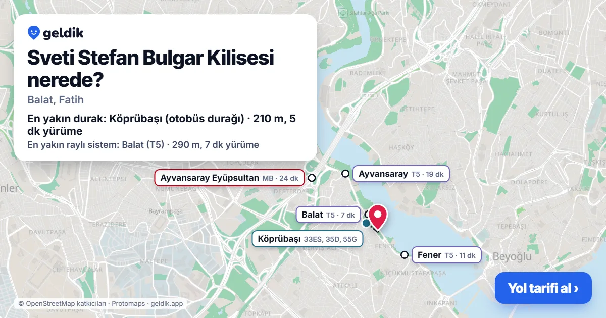 Sveti Stefan Bulgar Kilisesi nerede: haritada konumu ve en yakın duraklar, yürüme süreleriyle