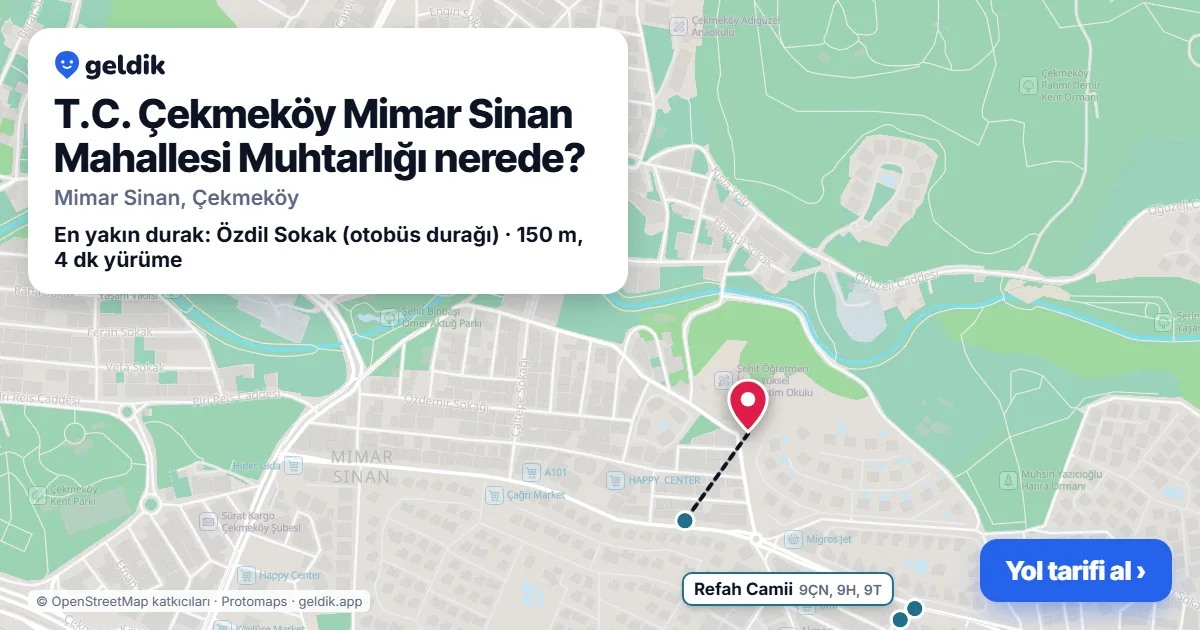 Where is T.C. Çekmeköy Mimar Sinan Mahallesi Muhtarlığı: map with its location and the nearest stops, with walking times