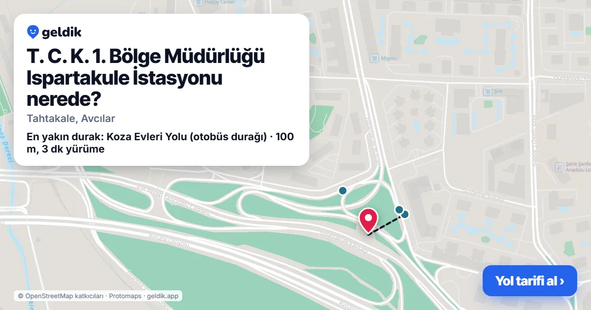 Where is T. C. K. 1. Bölge Müdürlüğü Ispartakule İstasyonu: map with its location and the nearest stops, with walking times