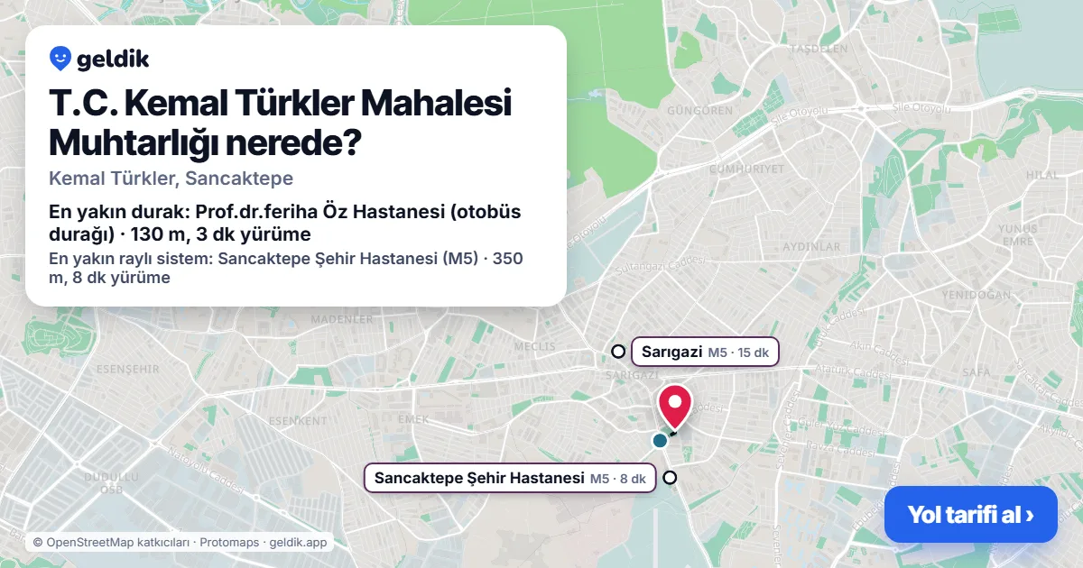 T.C. Kemal Türkler Mahalesi Muhtarlığı nerede: haritada konumu ve en yakın duraklar, yürüme süreleriyle
