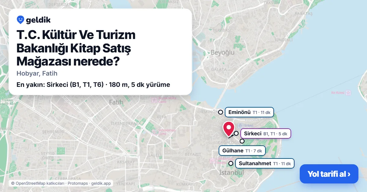 T.C. Kültür Ve Turizm Bakanlığı Kitap Satış Mağazası nerede: haritada konumu ve en yakın duraklar, yürüme süreleriyle